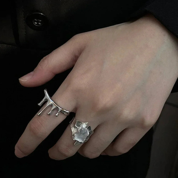 925 Sterling Silver Drip Ring Geometric Ring Abstract Ring Unique Statement Ring - Picture 3 of 5